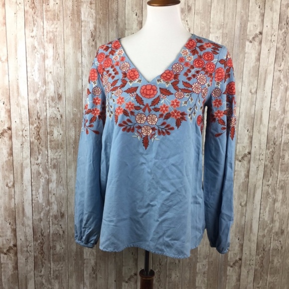 Sundance Tops - Sundance Blue Red Embroidered Floral Blouse Medium